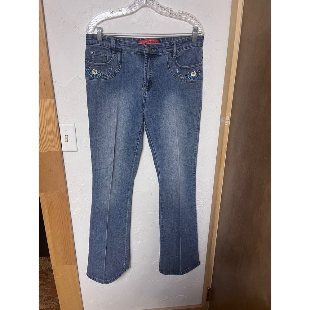 Vintage Y2K Blue‎ Denim Jeans Embroidered Pockets Bootcut Size 8